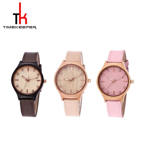 Water Resistant Walnut Wood Watch With Leather Strap Unisex Use