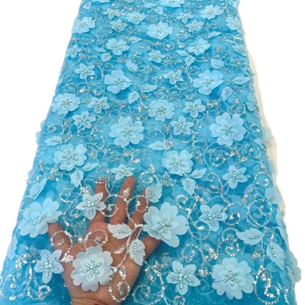 Supoo 3D Applique flowers lace embroidery african lace fabric with sequins beaded lace for wedding/party