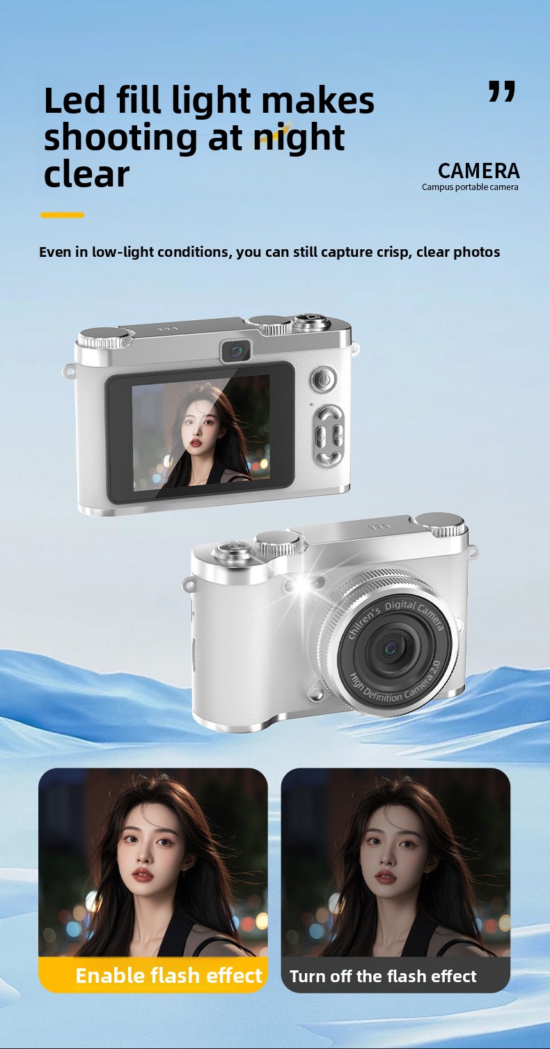 CCD Digital Camera for Self-portraits & Beginners 50MP 8x Optical Zoom Full HD Video Retro Portable Compact Camera Smile Capture