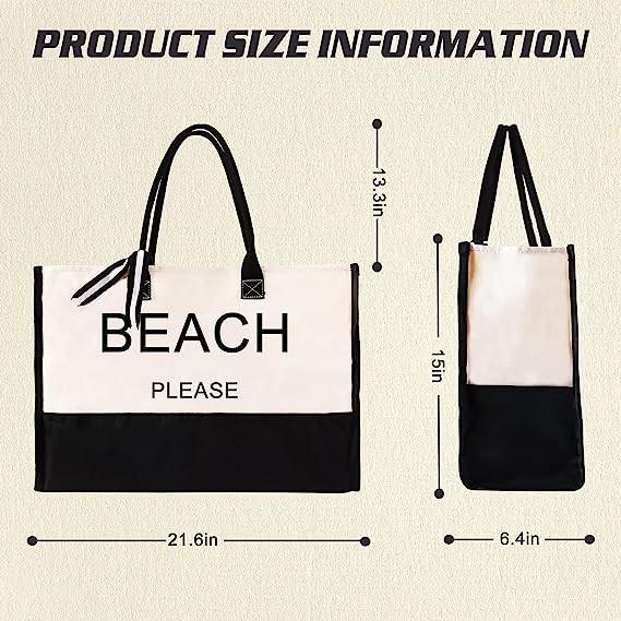 Extra Large Canvas Beach Bag With 2 Side Pockets for Beach, Travel, Cruise, Shopping, Ideal Gift for Women