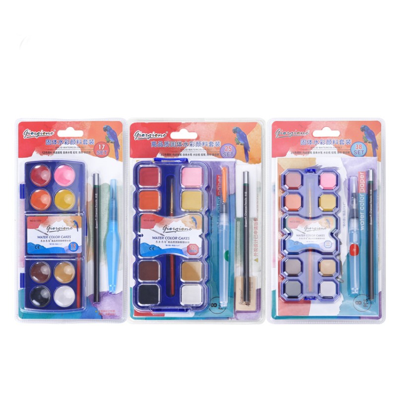 24 Colours Fast Drying Tray Paint Set Watercolor Cake With Brush Sponge