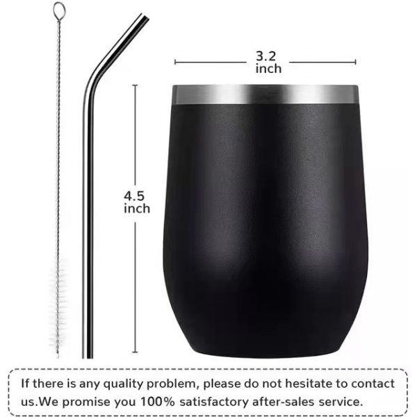 12 Oz Insulated Wine Tumbler With Lid And Straw Stainless Steel Stemless Wine Tumbler