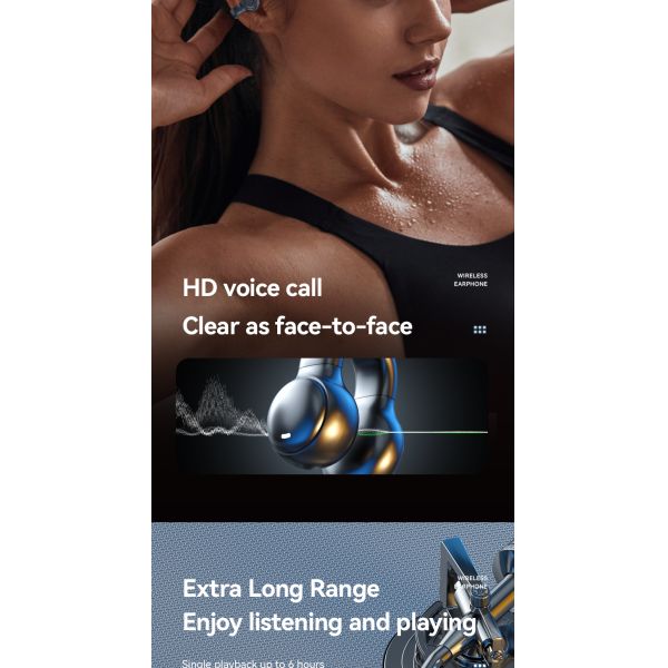 HiFi Stereo Bone Conduction True Wireless Earphone with 20cm Charging Cable and Mic
