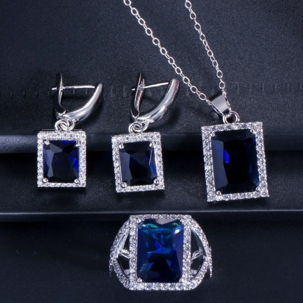 Fashion Square Shiny Rhinestones Necklace Ring Earrings Wedding Jewelry Elegant Luxury New Women Jewelry Sets