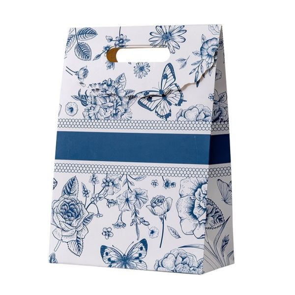 Floral Gift Bag Collection Premium Blue Red Flower Butterfly Design Holiday Celebration Packaging