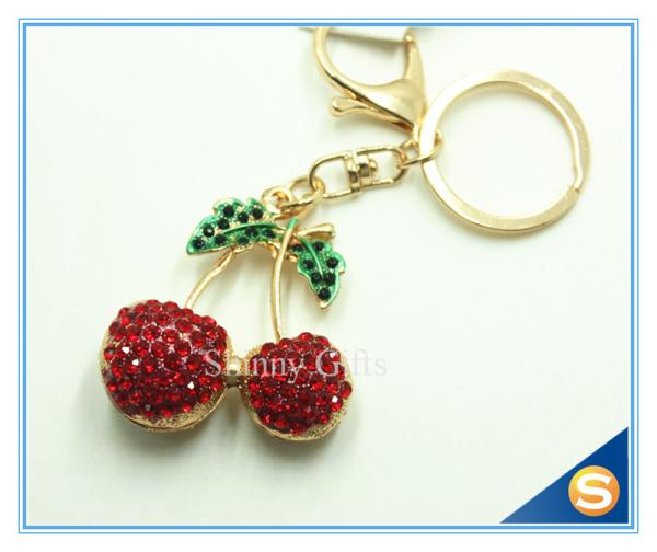 Custom Fruit Shape Attractive Cherry Shape Metal Key Chain For Women's Hangbag