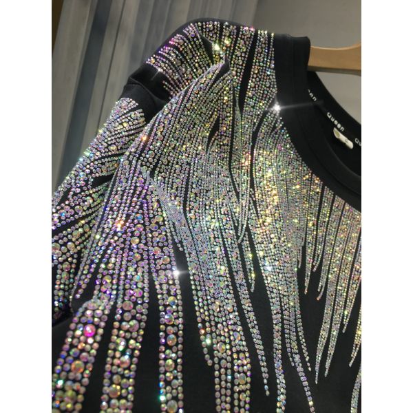 Personalised Rhinestone T Shirts Women'S Graphic 300gsm Cotton Short Sleeves