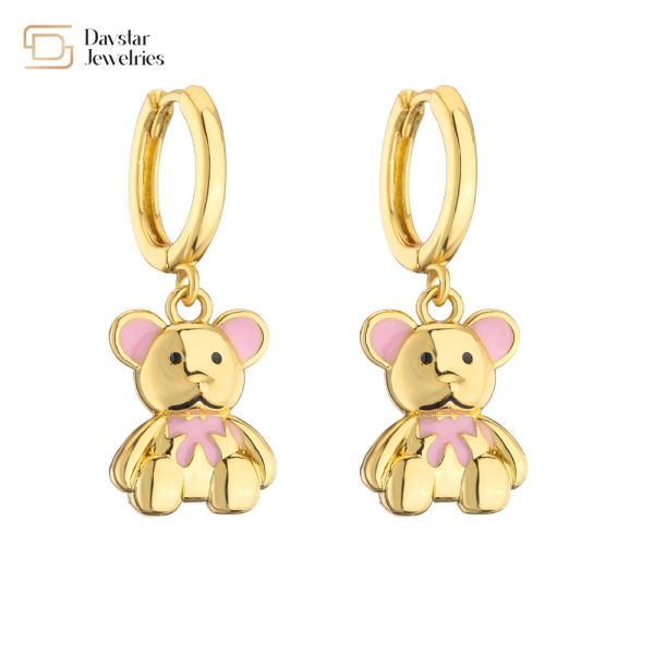 Cute Colorful Enamel Elephant Bear Mushroom Pendant Charm Hoop Earrings 18k