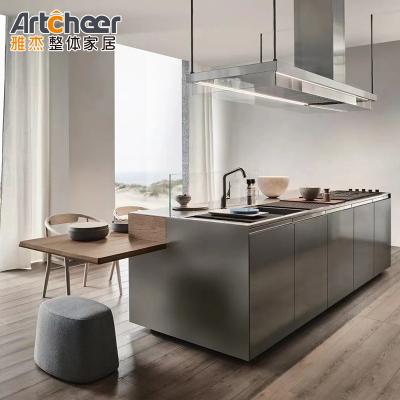 Minimalist Italian Design Stone Top Handles Solid Modern Wood Kitchen Cabinets Base Cabinet Doors