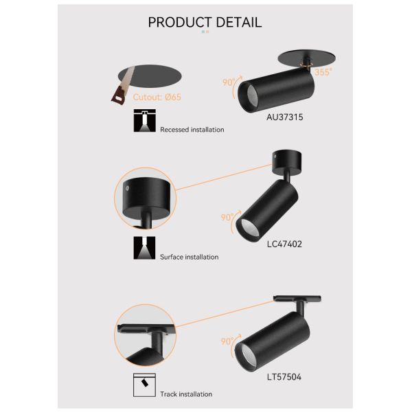 Ocean 6W LED Track Light 600lm Black Track Lighting Switchable CCT