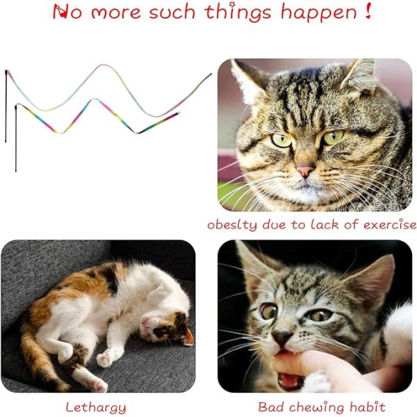 Interactive Cat Toy Classic Rainbow Rope Cat Teaser Stick for Cat and Kitten Exercise