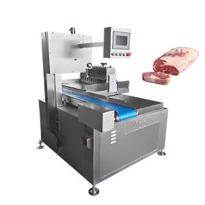Auto Single-Cut Bandsaw Machine Cutting Frozen Meat into Beef Roll Cube Steak