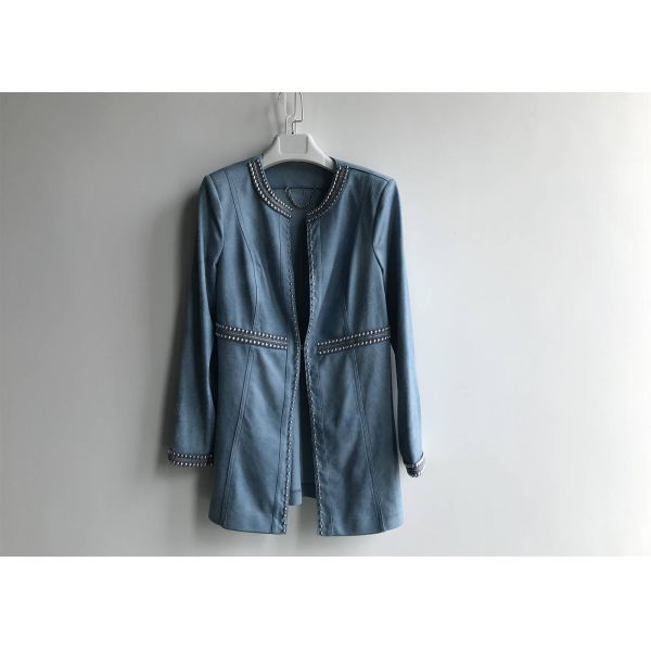 Casual Style Ladies Suede Jackets , Studs Decorated Ladies Pu Leather Jackets