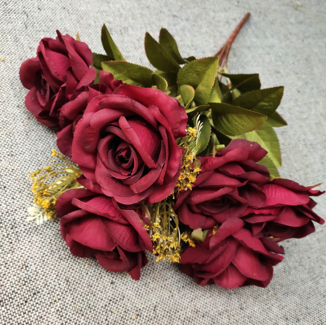 11 cabezas de flores rosas artificiales de seda para la decoración de Hom