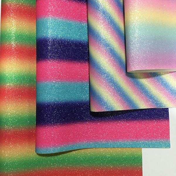 Rainbow Printed Faux Leather Fabric Colorful Artifical Type Woven Backing