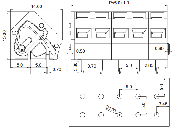 Quick Connect PCB Spring Terminal Block RD243A 5.0 1P-XXP 300V 15A