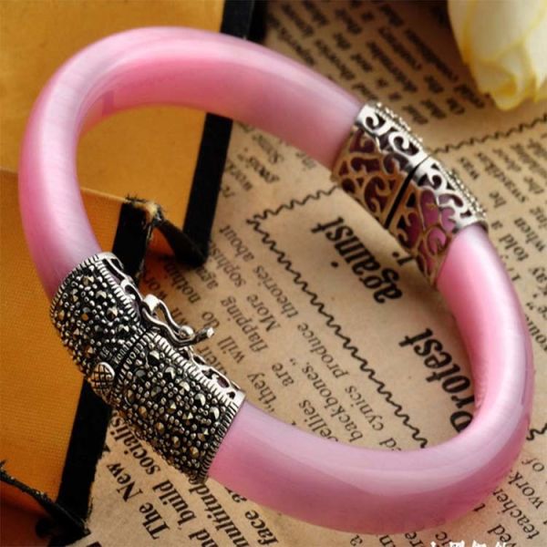 Women Vintage Jewelry Sterling Silver Zirconia Bangle Bracelet (015741WPINK)