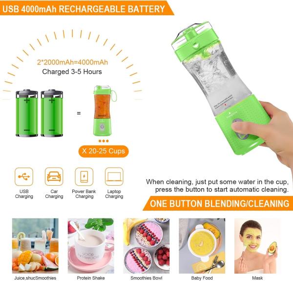 Braising Cups USB Rechargeable Mini Blender with Six Blades Perfect for Baby Food Travel and Gym