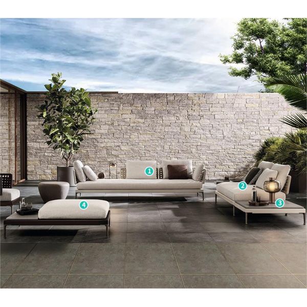 Modern Outdoor Hotel Woven Rope Lounge Sofa Patio Garden Balcony Plastic Rattan 3 Seater Sofa Sectional Furniture Set