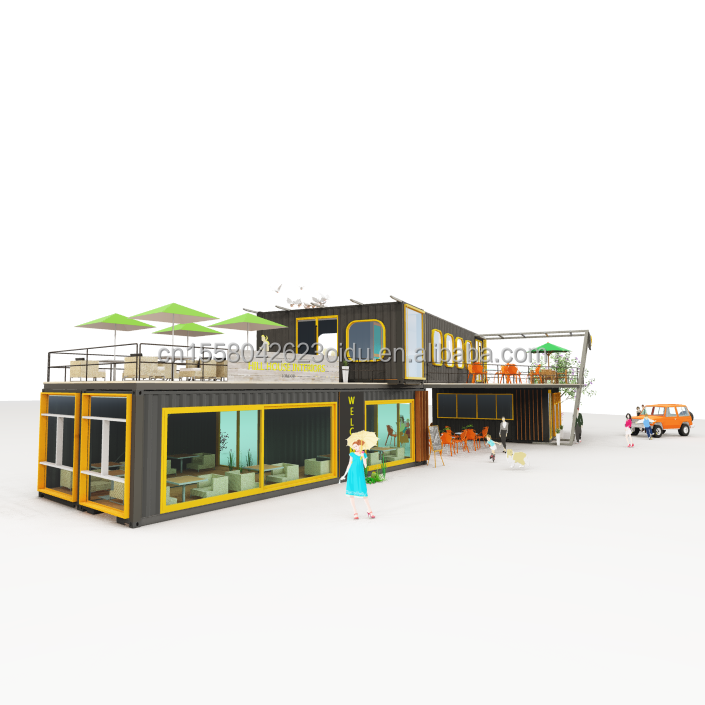 Outdoor Restaurant Cafe Bar Container House 40FT Modern Design with Galvanized Steel Square Tubes