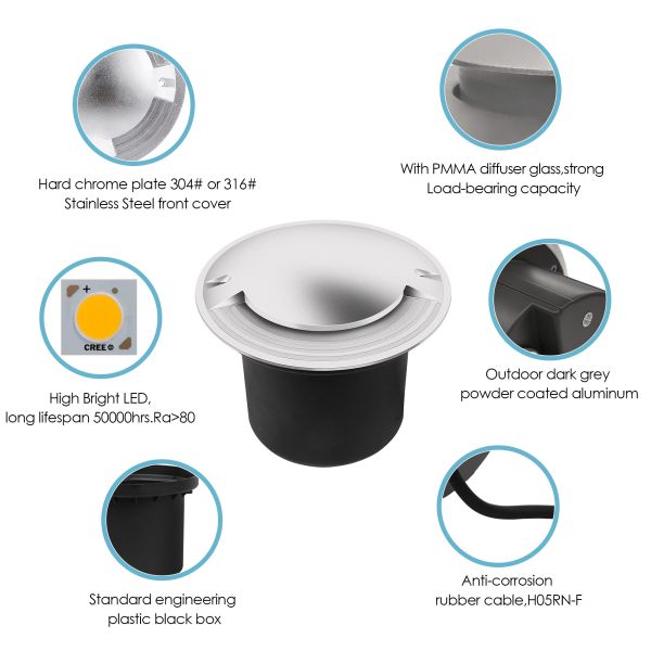 Drive Over Inground Light IP67 Outdoor CREE COB LED 8W Aluminum Housing With Four Side Emitting