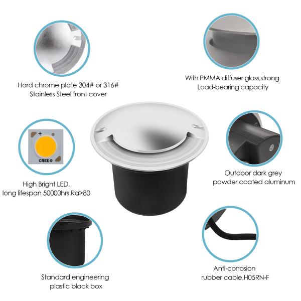 Stainless Steel Underground Light Strong Load bearing Capacity AC 100-240V IP67 Waterproof For Garden Path Way