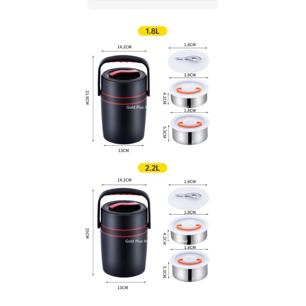 1.8L Outdoor portable thermal insulating lunch box hold warm 304 SS double wall easy carrier vacuum food container