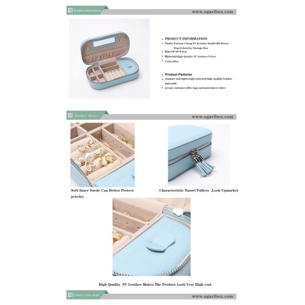 OEM PU Leather Jewelry Boxes Blue Small Travel Jewellery Box Custom Color