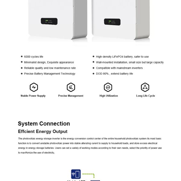 New 5kWh 100Ah LiFePO4 Hybrid Solar Home System Wall Mounted Lithium Ion Cell AC IP65 Household Appliances Energy Lfp Battery