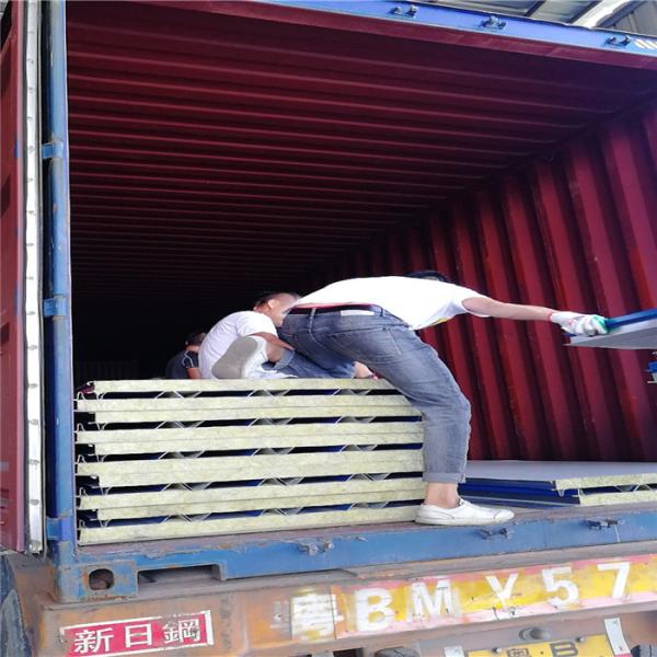 blue color 50mm thickness 11.9m long rock wool sandwich panel for warehouse