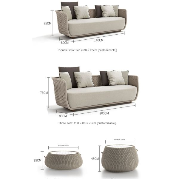 Restaurant Outdoor Light Luxury PE Rattan Sofa Set Patio Waterproof Metal Furniture