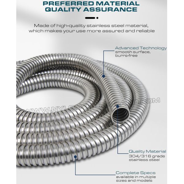 304/316 Stainless Steel Metal Hose DN20 (O.D 24.3mm x I.D 20mm) 50M/Reel for Protection of Cables or Wires 304/316 Stainless Steel Flexible Corrugated Conduit DN20 (Ø20mm x Ø24.3mm) 50M/Reel for Protecting Wires or Cables