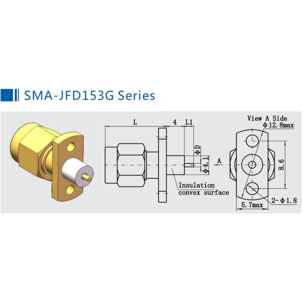 Four Holes Flange Panel Mount 50Ω 18GHz SMA RF Connector