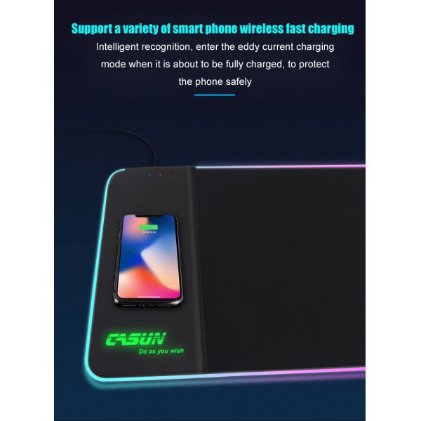 Electric Charger Multifunction Desktop Gaming Computer Custom Logo Waterproof Wireless Charging Mouse Pad 12V/1.25A