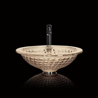 Forma de funil do banheiro da casa da mão de Champagne Crystal Wash Basins Circular Wash