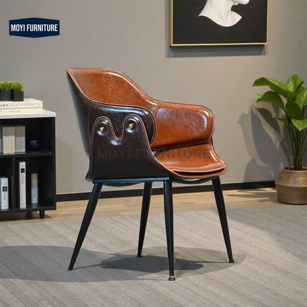 Italian Designer Luxury Dining Room Furniture Set Saddle Leather Fabric High Back Dining Chair for Restaurant