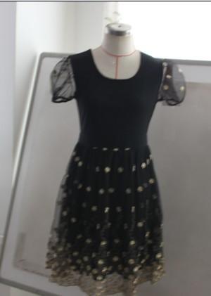 Ladylike style Scoop neck Embroidery lace short sleeves Slimming Burnt-out dress for women