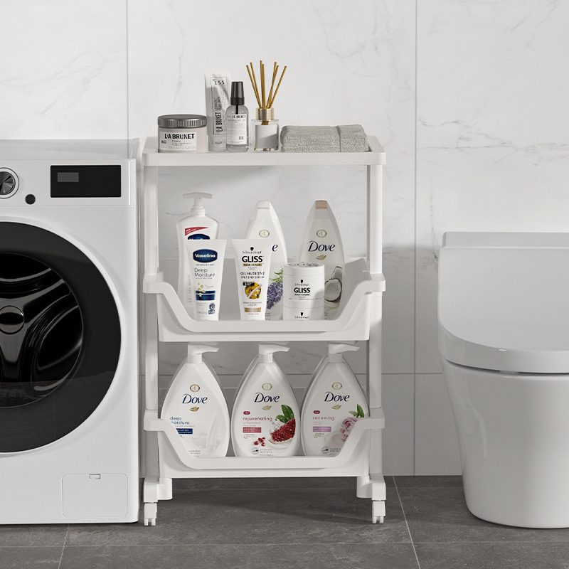 Multi Tier Plastic Mobile Storage Shelf Floor-to-Ceiling Bathroom Cleat Toilet Key and Tool Holder for Bathroom Use