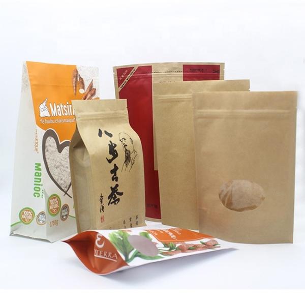 Sacos de cartão kraft de ziplock recolocáveis Saco de café de fundo plano