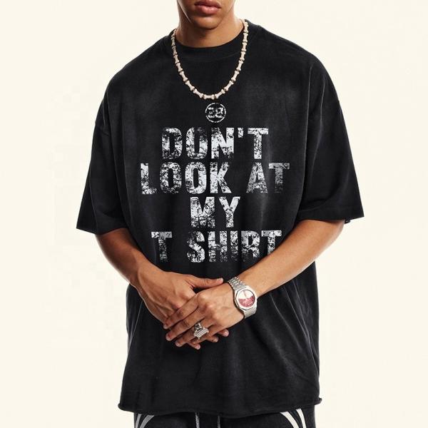 320Gsm lavagem ácida camiseta de grande porte camiseta de algodão camiseta de peso pesado vintage roupas de rua com sol desbotado