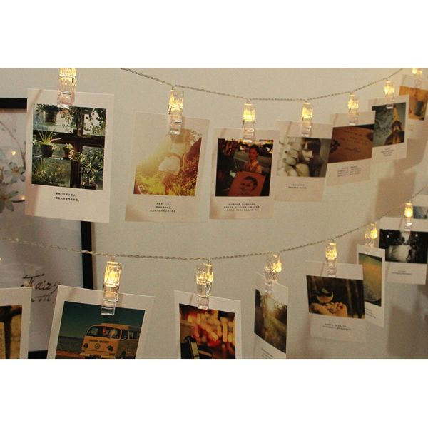 Photo Clip Holder LED String lights LED Card Picture Photo Clips Pegs Bright String Light Wedding Party Valentine's Day
