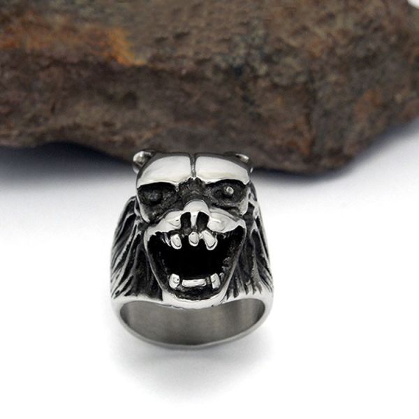 Fashion 925 Silver Plated Stainless Steel Engraved Wolf Vintage Old Ring (SA385)