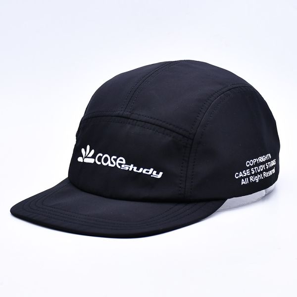 Высококачественный неструктурированный 5-панельный каскадный шляп Custom Black Printing Nylon Running Cap с декоративными карманами