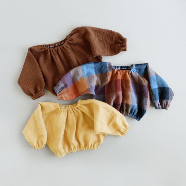 Маленькие девочки 100% хлопчатобумажные блузки из муслиновой ткани с длинными рукавами