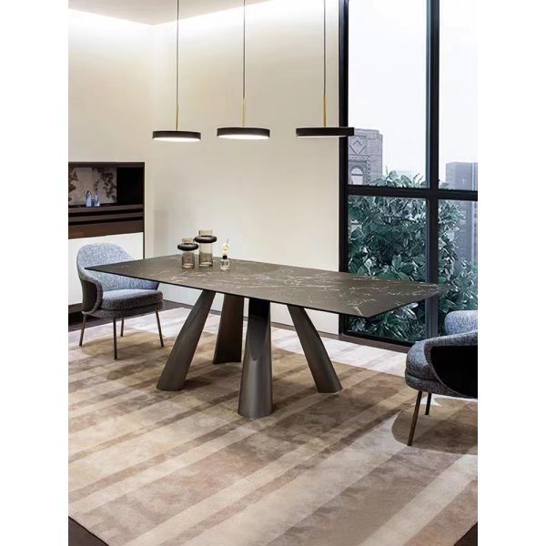 NEXTOP Stainless Steel Marble Top Dining Table Sets Art Base Rectangle