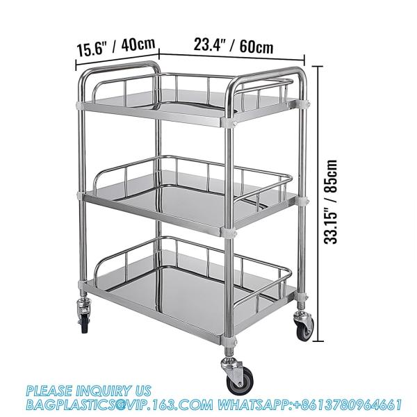Lab Rolling Cart 3 Shelves Shelf Stainless Steel Rolling Cart Catering Dental Utility Cart Commercial Wheel Dolly