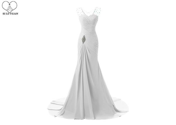 Sleeveless Plus Size Ball Gowns / Long Tail Chiffon Evening Gowns For Pleating