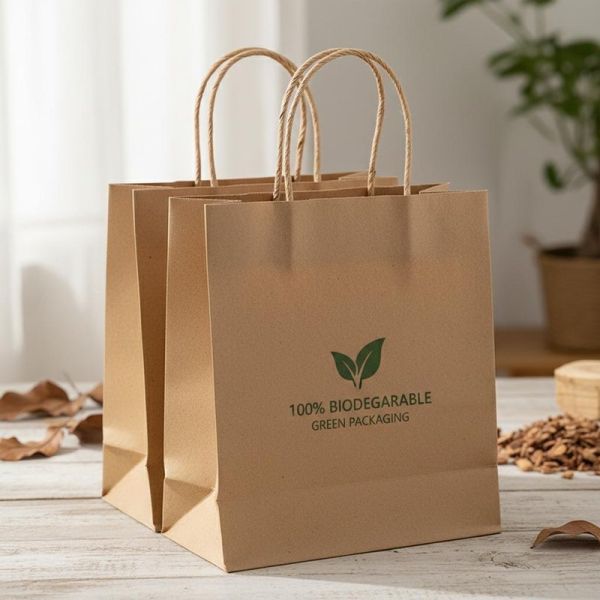 Recyclable Custom Paper Bags Offering 35gsm Thickness and 100 Bio-degradable Character Designed for Green Packaging Needs