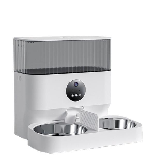Comedero automático para gatos con doble cuenco inteligente y personalizable, alimentado por batería, con clasificación IP67