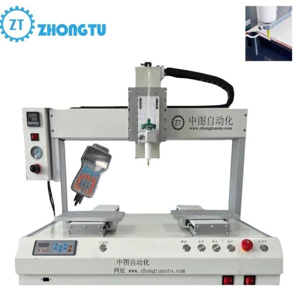 110-240v Voltage double plateforme machine automatique de distribution de colle avec axe rotatif R et affichage LCD